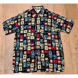 Vtg 90s Ron Chereskin Martini Cocktail Shirt Rayon XL Bar Graphic Martini Olive